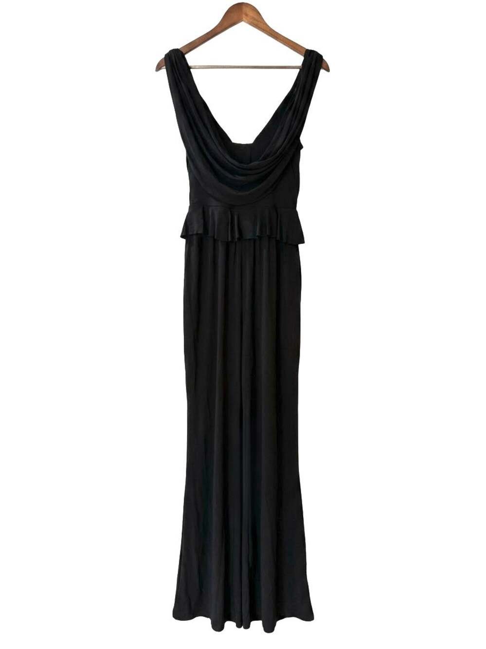 Y2K Vintage ABS Black Maxi Dress Deep V Peplum Long Formal Gown Draped Back